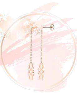 Boucles d'oreilles pendantes Mélodie Or rose 375‰ et laque ivoire SO OR