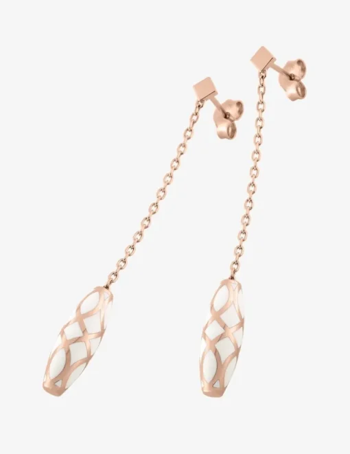 Boucles d'oreilles pendantes Mélodie Or rose 375‰ et laque ivoire SO OR