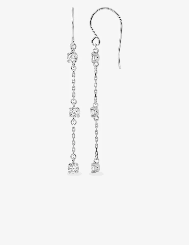 Boucles d'oreilles pendantes argent rhodié 925 ‰, petite chaîne et oxyde de zirconium SO OR