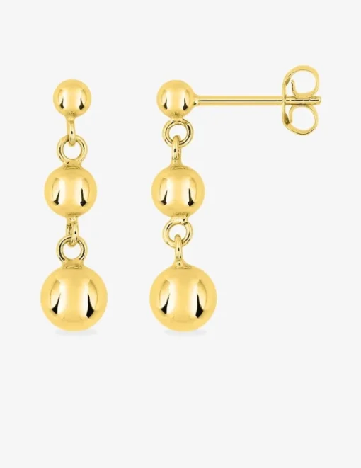 Boucles d'oreilles pendantes or jaune 750 ‰ et trio de boules SO OR