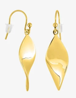 Boucles d'oreilles pendantes feuille acier doré SO OR
