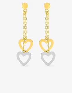 Boucles d'oreilles pendantes cœurs bicolores or 375‰ SO OR