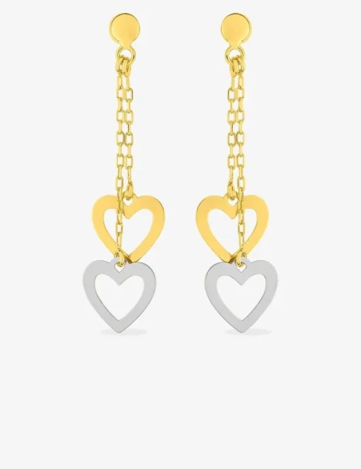 Boucles d'oreilles pendantes cœurs bicolores or 375‰ SO OR