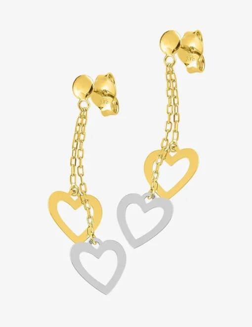 Boucles d'oreilles pendantes cœurs bicolores or 375‰ SO OR