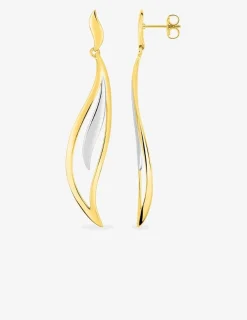 Boucles d'oreilles pendantes feuille bicolore plaqué or et rhodium SO OR