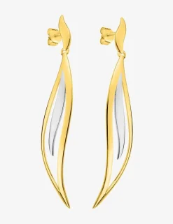 Boucles d'oreilles pendantes feuille bicolore plaqué or et rhodium SO OR