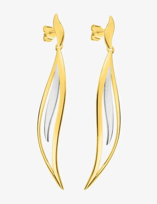 Boucles d'oreilles pendantes feuille bicolore plaqué or et rhodium SO OR