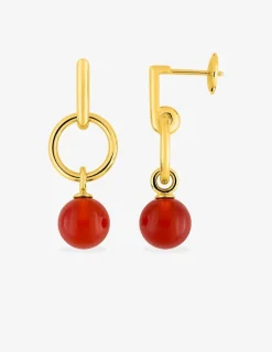 Boucles d'oreilles pendantes or jaune 750 ‰ et cornaline SO OR