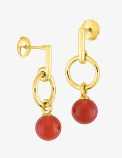 Boucles d'oreilles pendantes or jaune 750 ‰ et cornaline SO OR