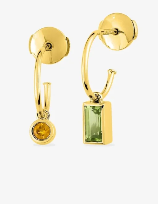 Boucles d'oreilles pendantes or jaune 750 ‰ péridot et citrine SO OR