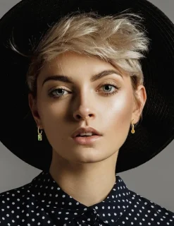 Boucles d'oreilles pendantes or jaune 750 ‰ péridot et citrine SO OR