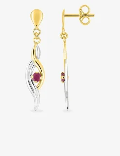 Boucles d'oreilles pendantes or jaune 750 ‰, rubis et rhodium SO OR