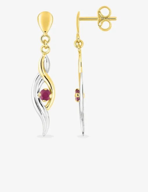 Boucles d'oreilles pendantes or jaune 750 ‰, rubis et rhodium SO OR