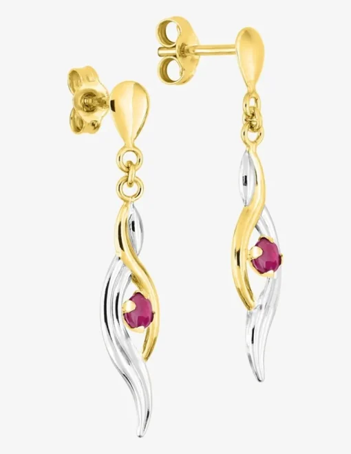 Boucles d'oreilles pendantes or jaune 750 ‰, rubis et rhodium SO OR