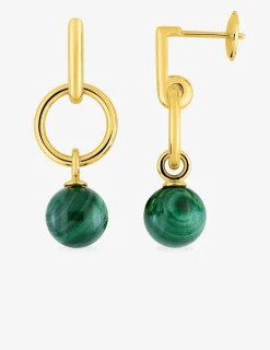 Boucles d'oreilles pendantes or jaune 750 ‰ et malachite SO OR