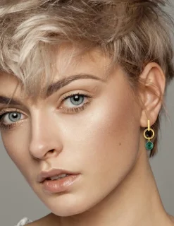 Boucles d'oreilles pendantes or jaune 750 ‰ et malachite SO OR