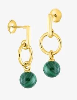 Boucles d'oreilles pendantes or jaune 750 ‰ et malachite SO OR