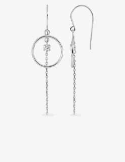 Boucles d'oreilles pendantes argent rhodié 925 ‰, oxyde de zirconium et petite chaîne SO OR