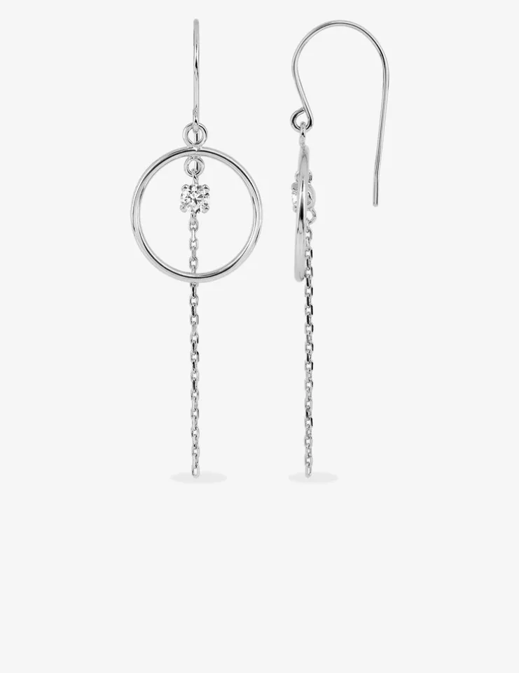 Boucles d'oreilles pendantes argent rhodié 925 ‰, oxyde de zirconium et petite chaîne SO OR