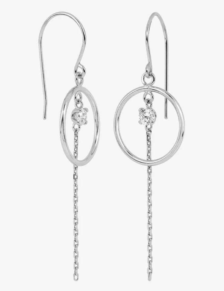 Boucles d'oreilles pendantes argent rhodié 925 ‰, oxyde de zirconium et petite chaîne SO OR