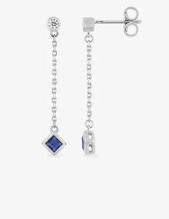 Boucles d'oreilles pendantes argent rhodié 925 ‰ et oxyde de zirconium bleu et blanc SO OR
