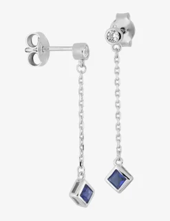 Boucles d'oreilles pendantes argent rhodié 925 ‰ et oxyde de zirconium bleu et blanc SO OR