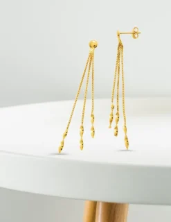 Boucles d'oreilles pendantes fantaisie 3 brins or jaune 750 ‰ SO OR