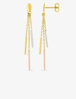 Boucles d'oreilles pendantes 3 ors 750 ‰ chaînes et motifs SO OR