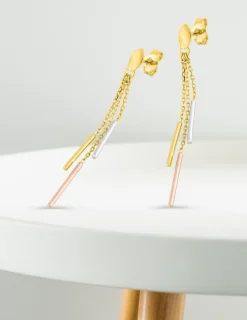 Boucles d'oreilles pendantes 3 ors 750 ‰ chaînes et motifs SO OR