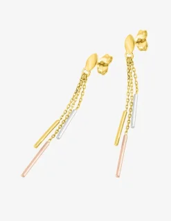 Boucles d'oreilles pendantes 3 ors 750 ‰ chaînes et motifs SO OR