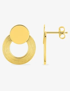 Boucles d'oreilles pendantes cercle 10 mm et cercle 15 mm avec rainures plaqué or SO OR
