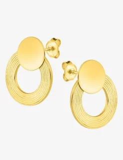 Boucles d'oreilles pendantes cercle 10 mm et cercle 15 mm avec rainures plaqué or SO OR