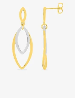 Boucles d'oreilles pendantes feuille bicolore losange plaqué or et rhodium SO OR