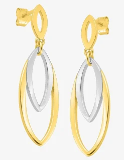 Boucles d'oreilles pendantes feuille bicolore losange plaqué or et rhodium SO OR
