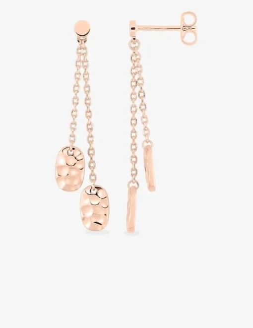 Boucles d'oreilles pendantes ovales effet martelé et chaîne forçat plaqué or rose SO OR