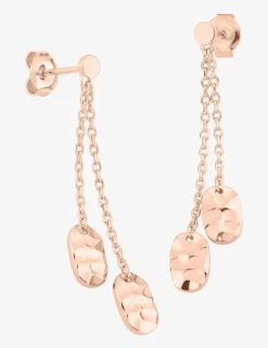Boucles d'oreilles pendantes ovales effet martelé et chaîne forçat plaqué or rose SO OR