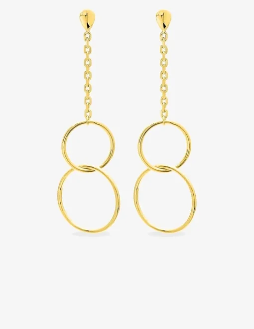 Boucles d'oreilles pendantes chaîne forçat 2 anneaux 10 mm et 15 mm plaqué or SO OR