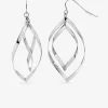 Boucles d'oreilles pendantes acier gris en amande au profil torsadé SO OR