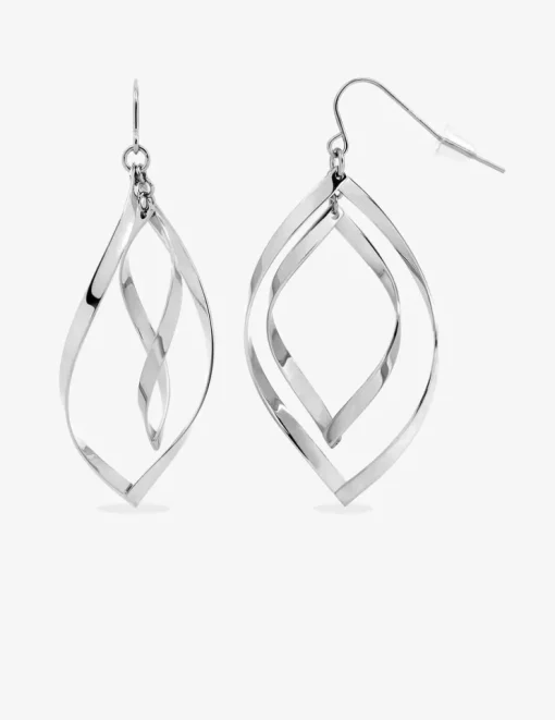 Boucles d'oreilles pendantes acier gris en amande au profil torsadé SO OR