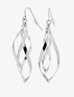Boucles d'oreilles pendantes acier gris en amande au profil torsadé SO OR
