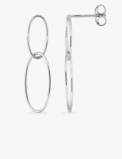 Boucles d'oreilles pendantes or blanc 375 ‰ anneaux entrelacés SO OR