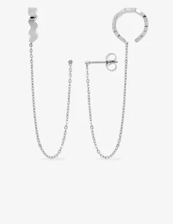 Boucles d'oreilles pendantes avec chaine et anneau ondulé SO OR