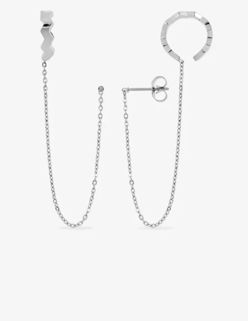 Boucles d'oreilles pendantes avec chaine et anneau ondulé SO OR