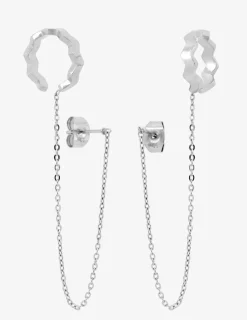 Boucles d'oreilles pendantes avec chaine et anneau ondulé SO OR