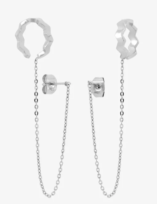 Boucles d'oreilles pendantes avec chaine et anneau ondulé SO OR