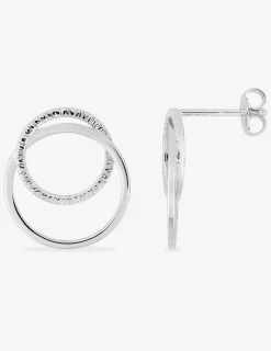 Boucles d'oreilles pendantes en argent 925 ‰ rhodié, anneaux entrelacés SO OR
