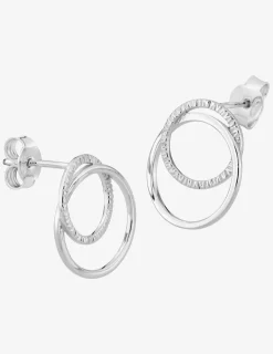 Boucles d'oreilles pendantes en argent 925 ‰ rhodié, anneaux entrelacés SO OR