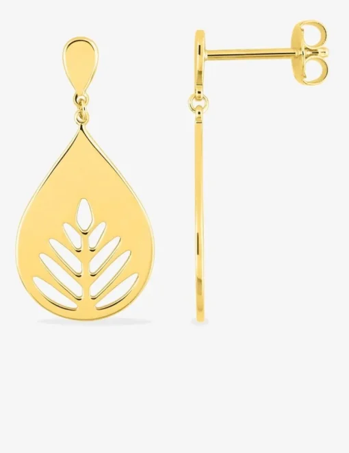 Boucles d'oreilles pendantes en plaqué or motif goutte et feuille SO OR