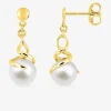 Boucles d'oreilles pendantes or jaune 375 ‰, perle de culture d'eau douce et oxyde de zirconium SO OR