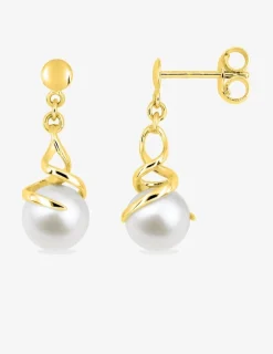Boucles d'oreilles pendantes or jaune 375 ‰, perle de culture d'eau douce et oxyde de zirconium SO OR
